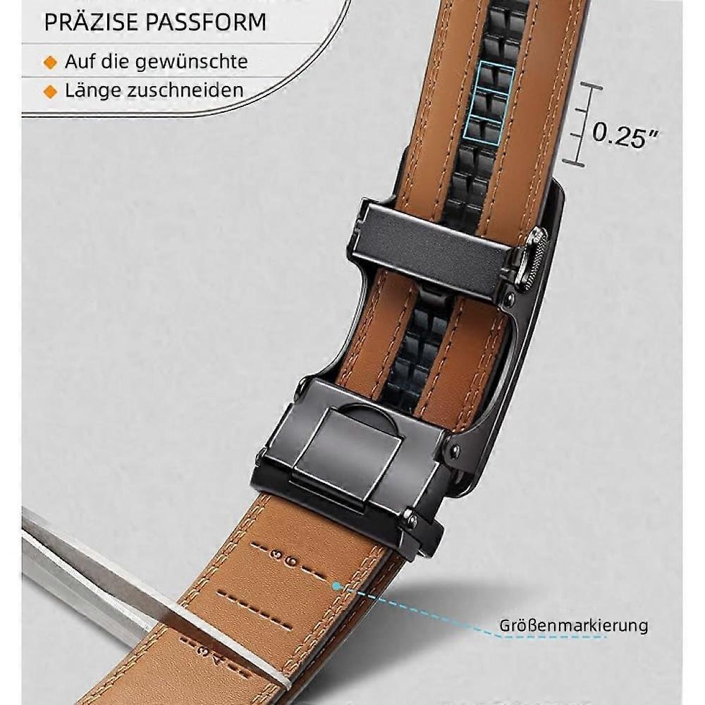 Men's 130cm Leather Ratchet Belt, Adjustable Slide Buckle - Image 5