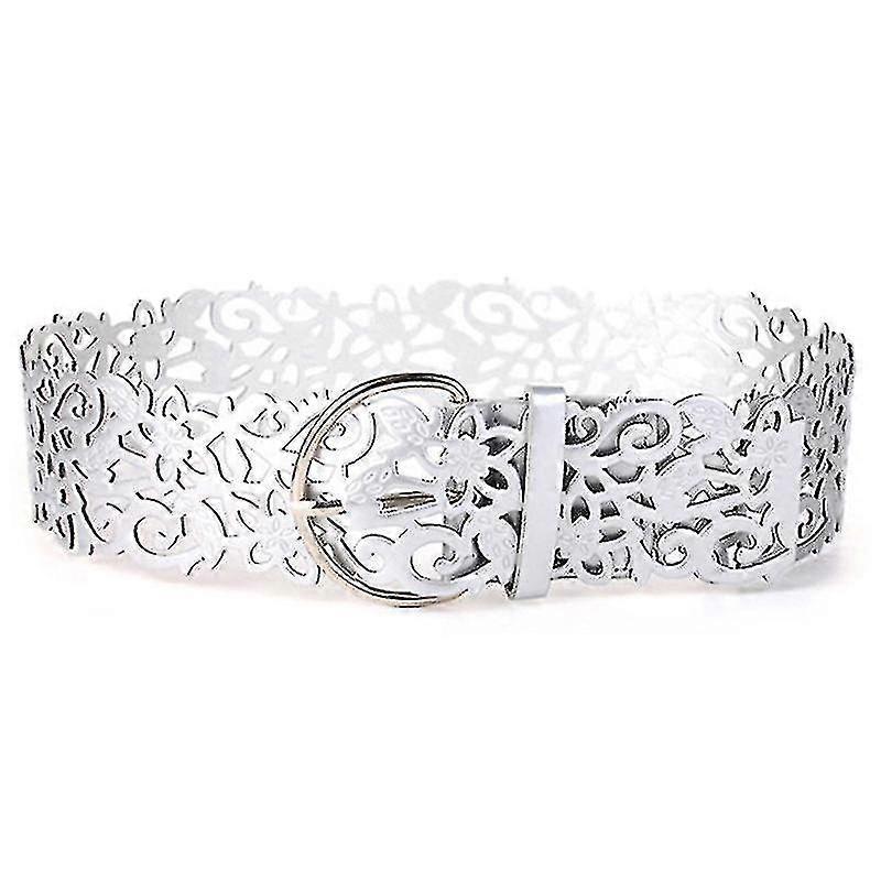 Women's Wide Leather Dress Belt with Hollow Buckle - Image 1