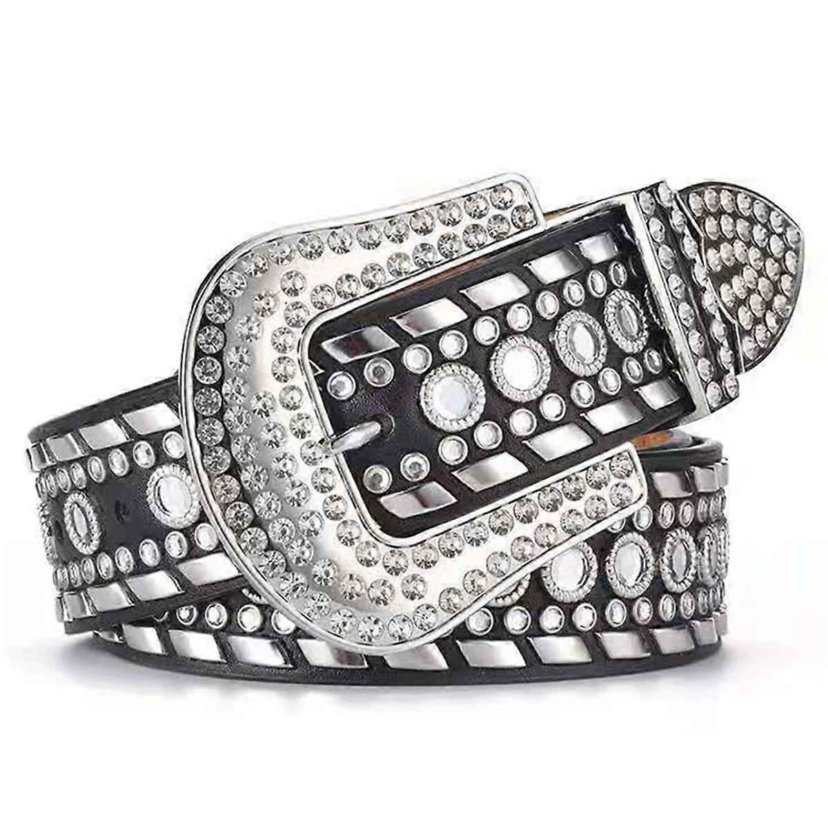Women's Rhinestone Studded Leather Belt for Jeans - Image 1