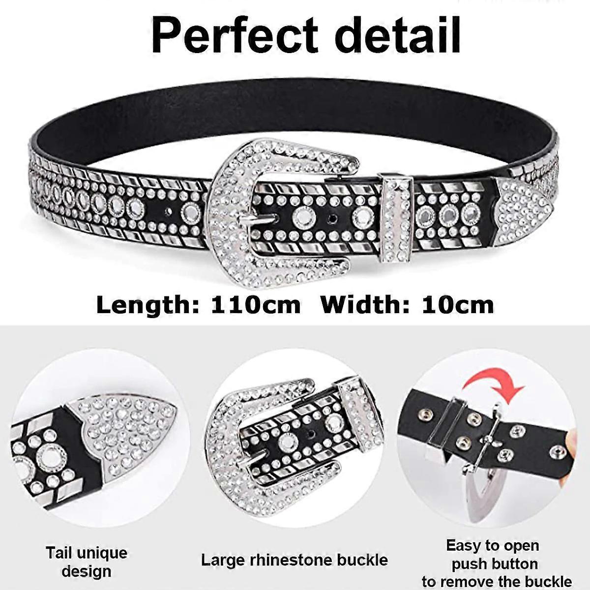Women's Rhinestone Studded Leather Belt for Jeans - Image 2