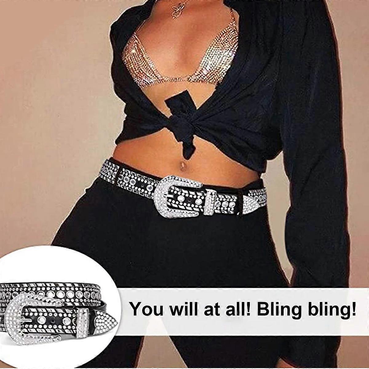 Women's Rhinestone Studded Leather Belt for Jeans - Image 3