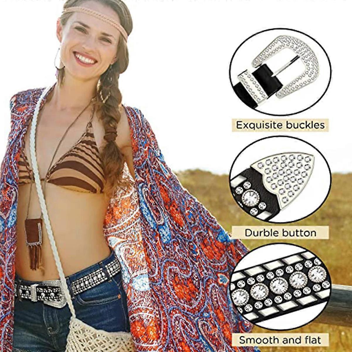 Women's Rhinestone Studded Leather Belt for Jeans - Image 4
