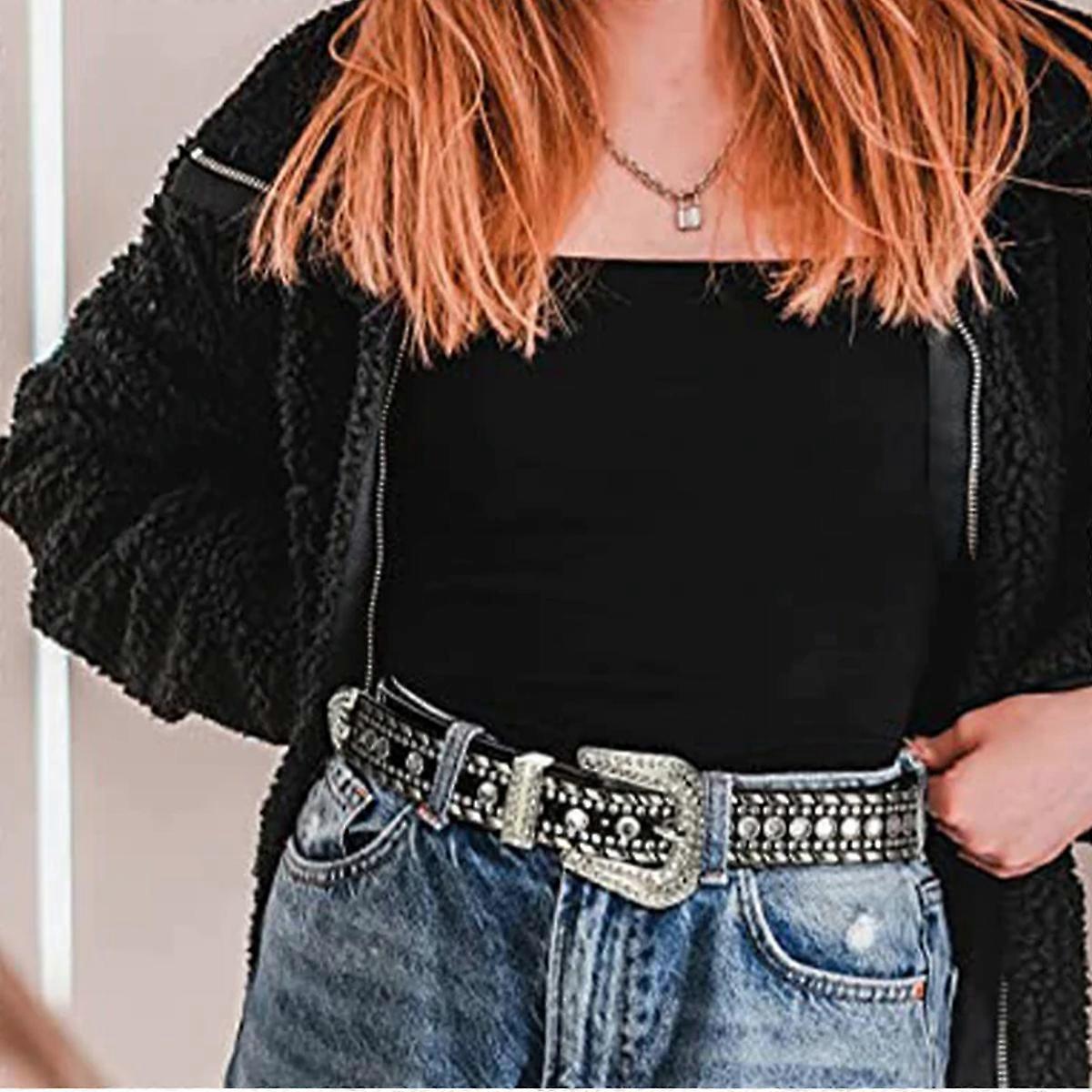 Women's Rhinestone Studded Leather Belt for Jeans - Image 5
