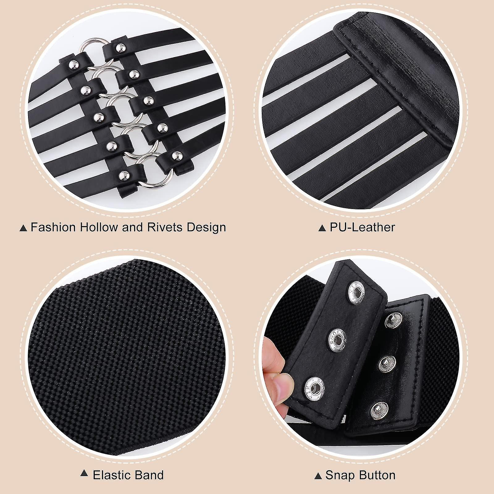 Women's Gothic Punk Wide Faux Leather Corset Waist Belt with Rivets - Image 3