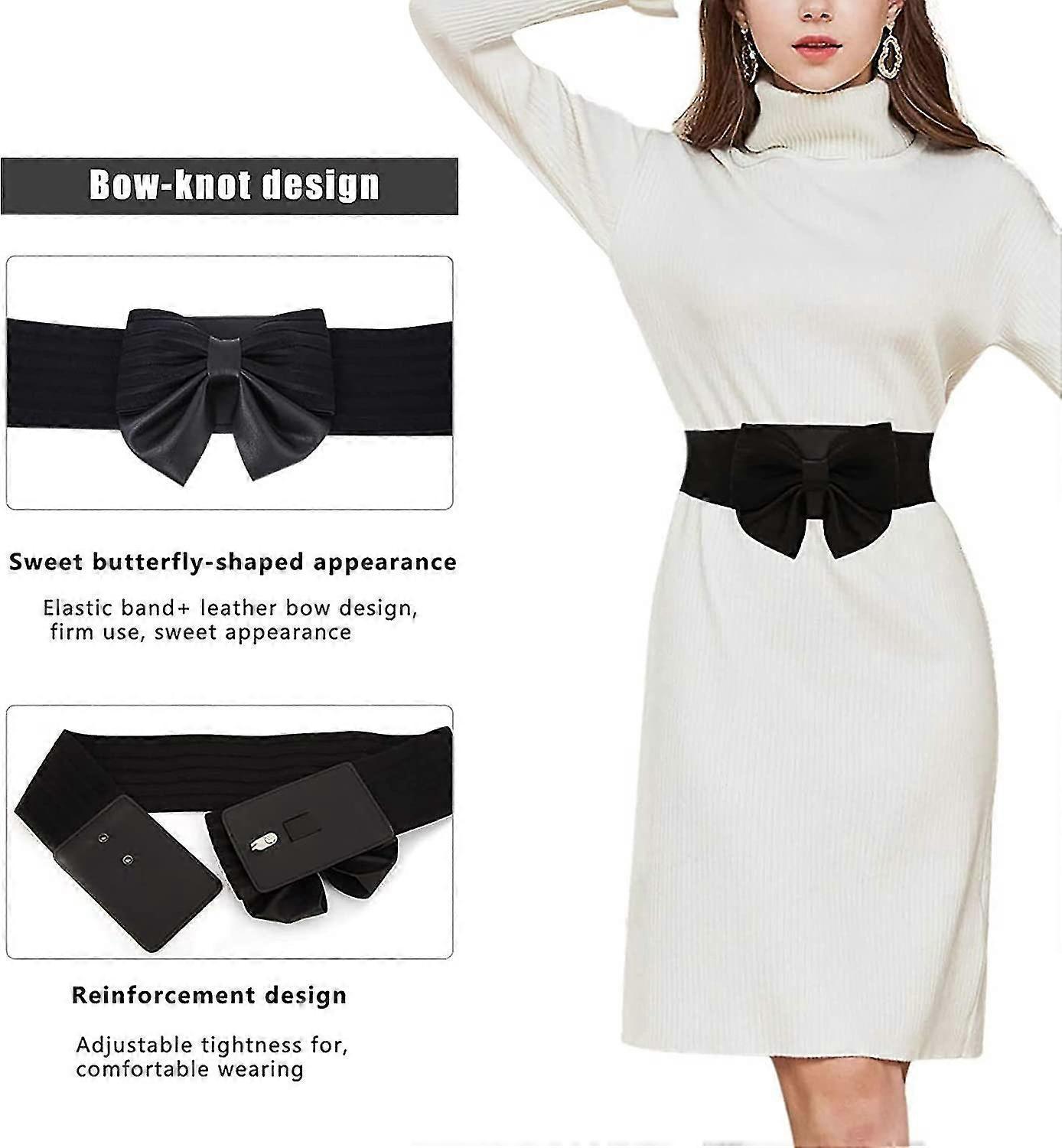 Women's Faux Leather Wide Belt with Bow, Elastic Waistband - Image 3