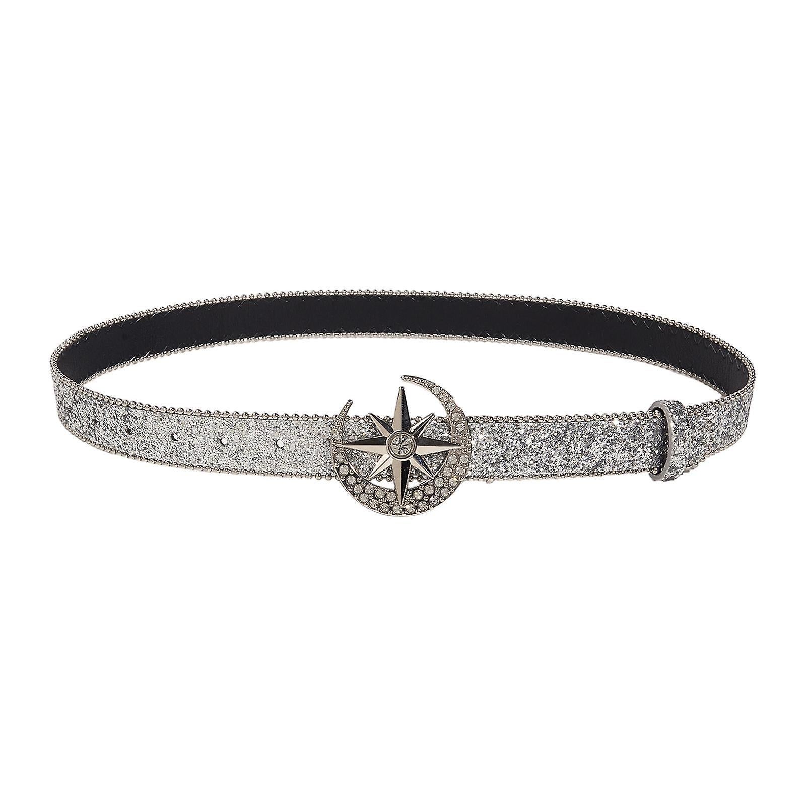 Women's Skinny Rhinestone PU Leather Belt for Costume Waist Strap - Image 1