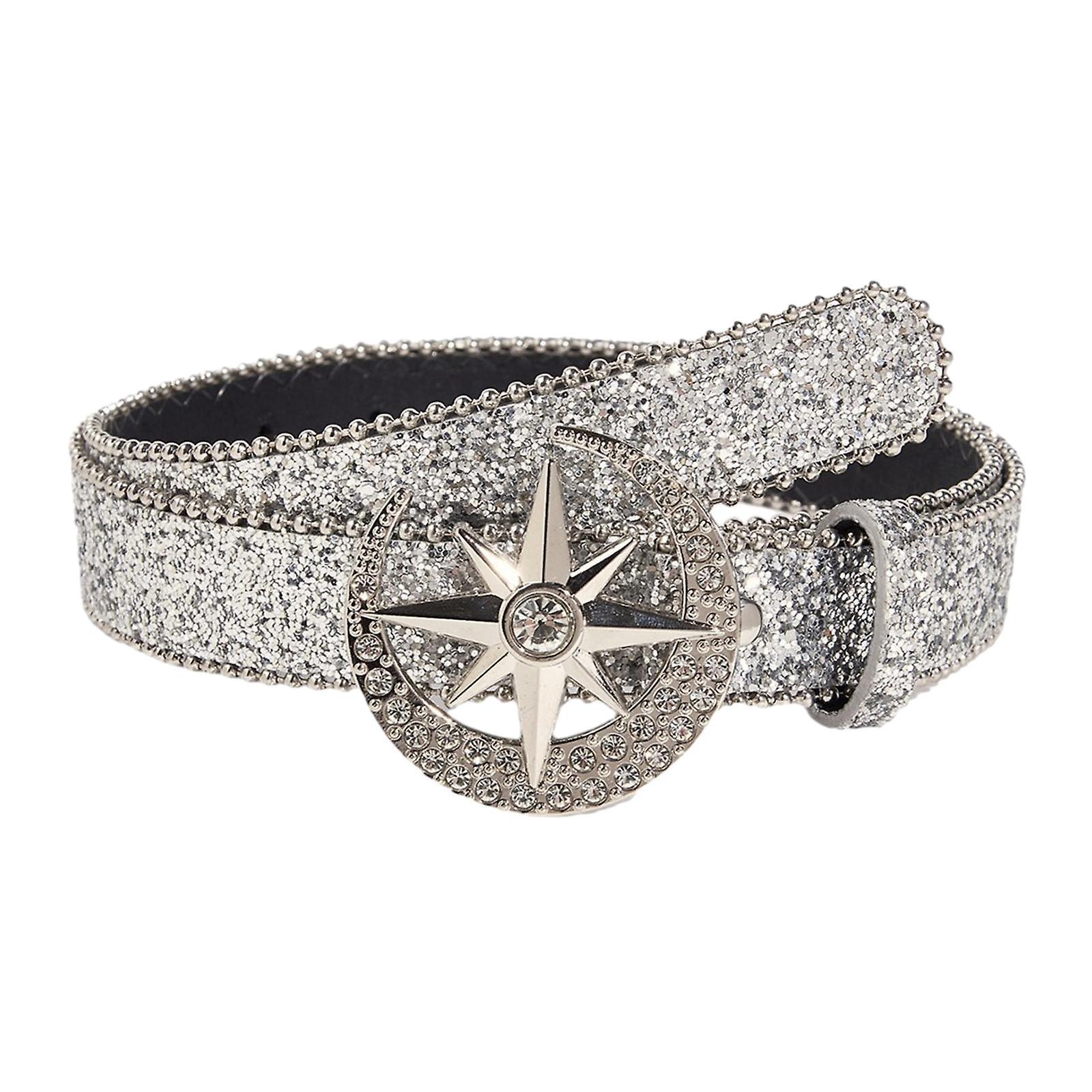 Women's Skinny Rhinestone PU Leather Belt for Costume Waist Strap - Image 2