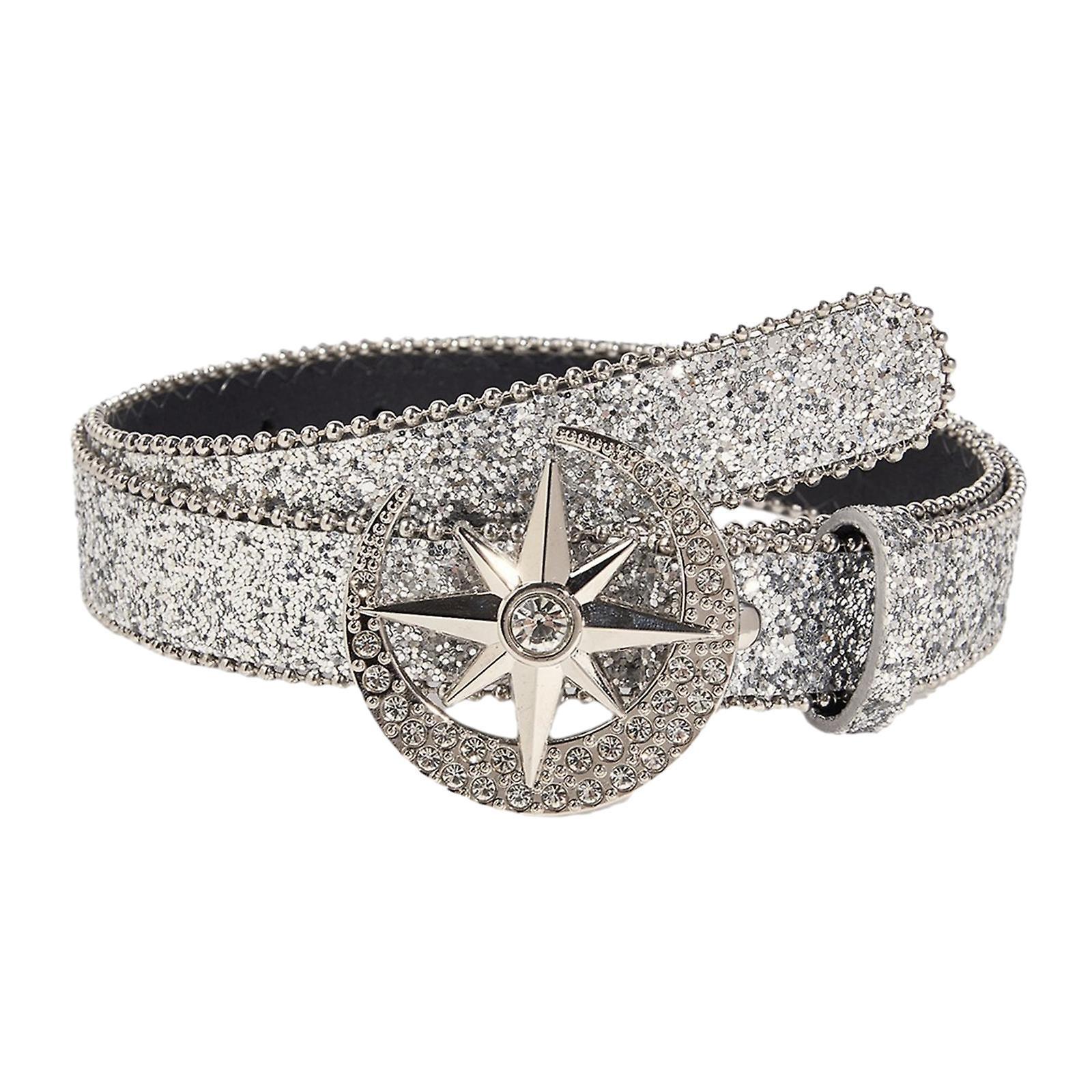 Women's Skinny Rhinestone PU Leather Belt for Costume Waist Strap - Image 3