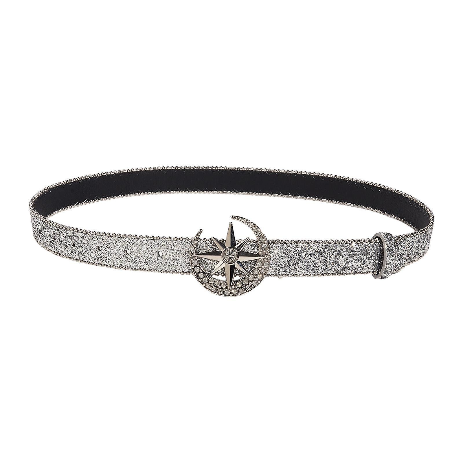 Women's Skinny Rhinestone PU Leather Belt for Costume Waist Strap - Image 4