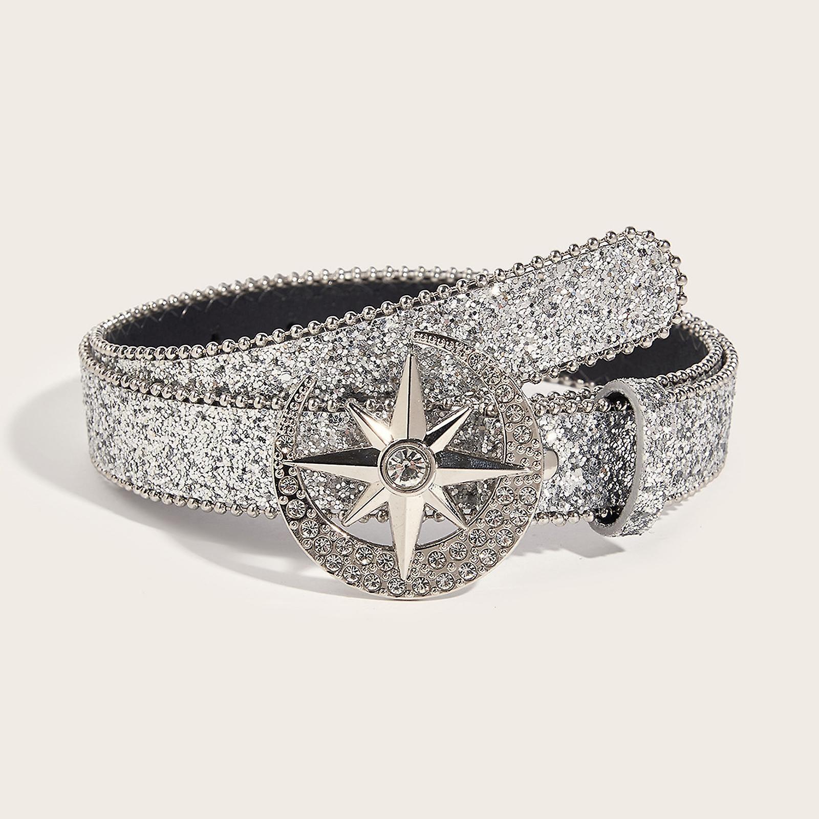 Women's Skinny Rhinestone PU Leather Belt for Costume Waist Strap - Image 5