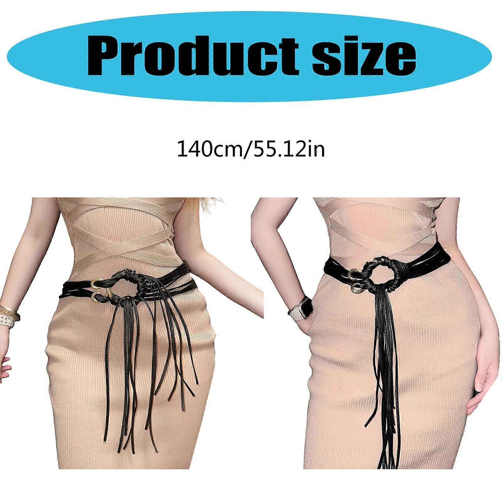 Retro Unisex Tassel Leather Belt with Hollow Out Waistband for Casual or Business - Image 3