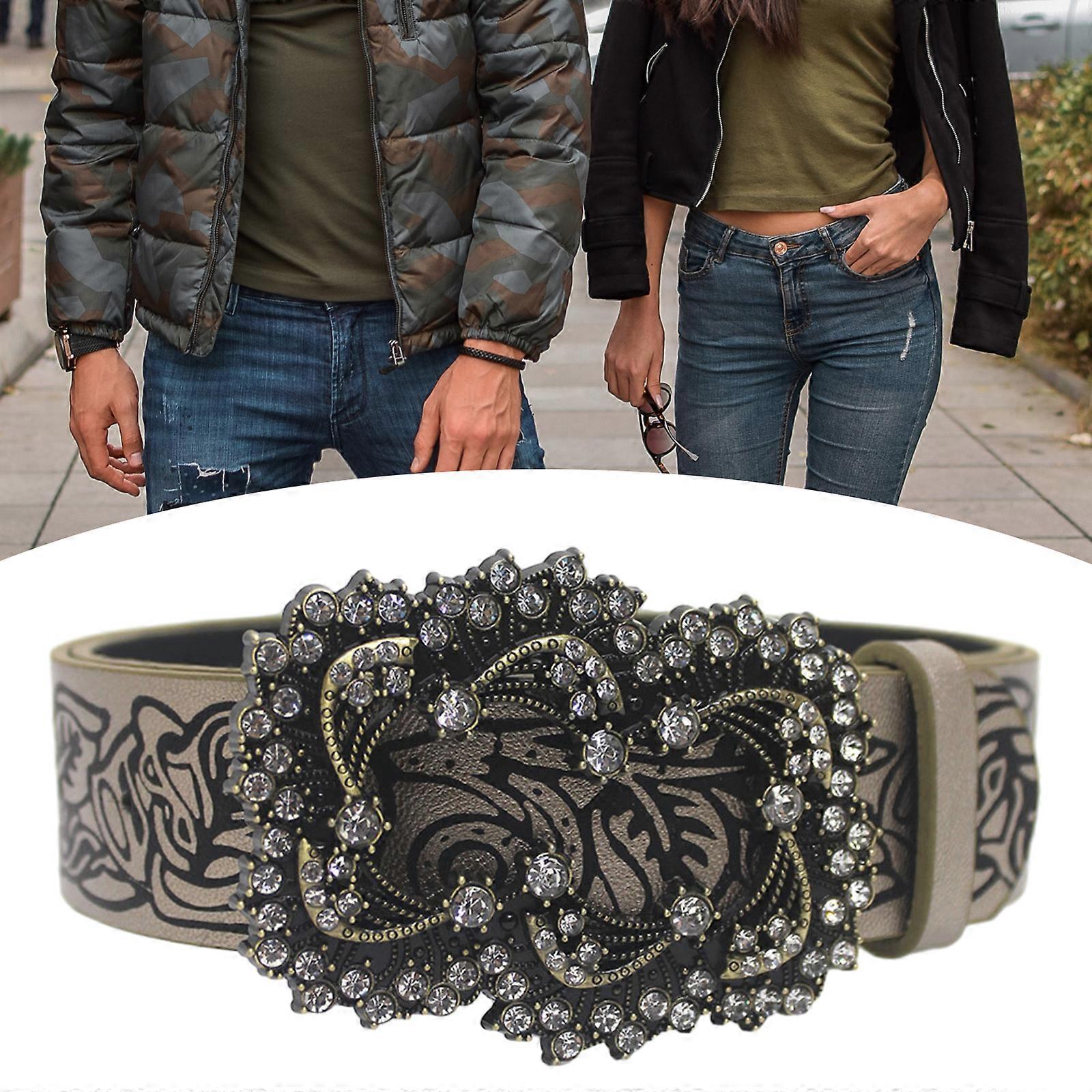 Women's Coffee Vintage Floral Embossed Leather Dress Jeans Belt - Image 2