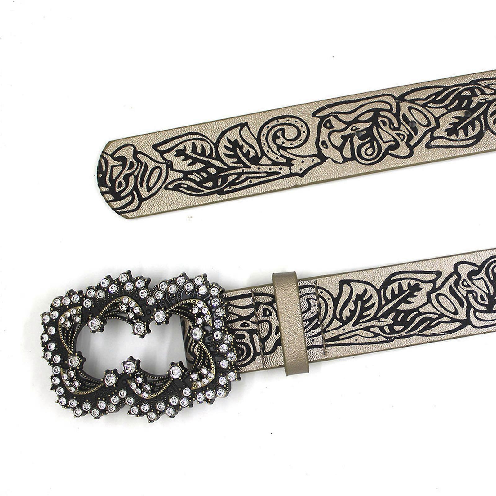 Women's Coffee Vintage Floral Embossed Leather Dress Jeans Belt - Image 4