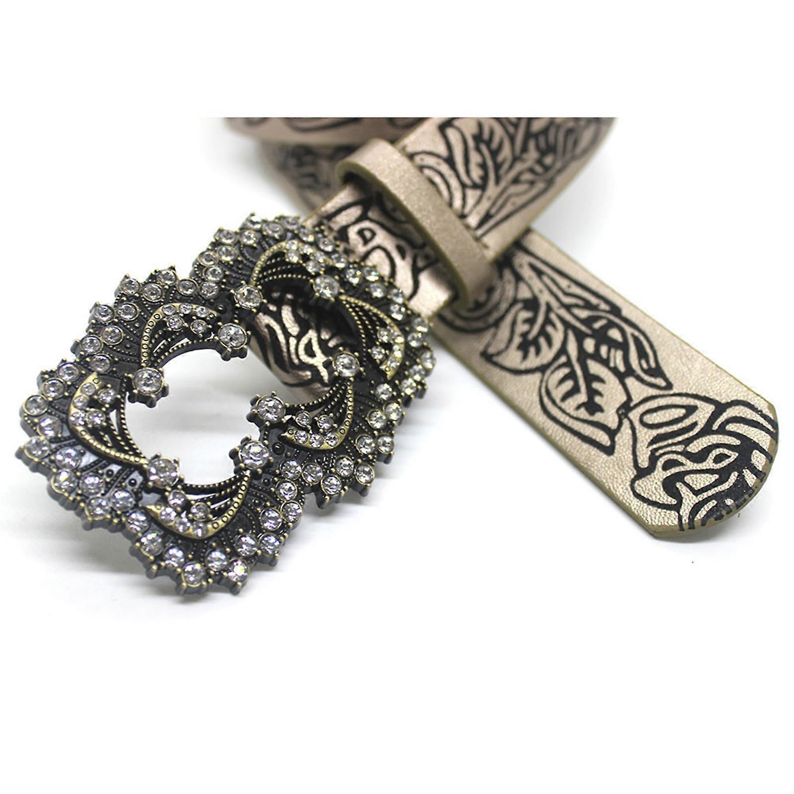 Women's Coffee Vintage Floral Embossed Leather Dress Jeans Belt - Image 5