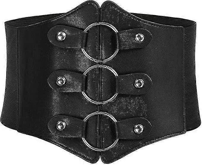 Women's 83cm Wide Leather Corset Belt with Studs, Elastic Waist Design - Image 1