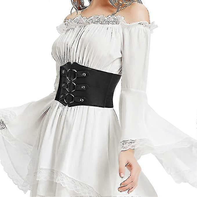 Women's 83cm Wide Leather Corset Belt with Studs, Elastic Waist Design - Image 2