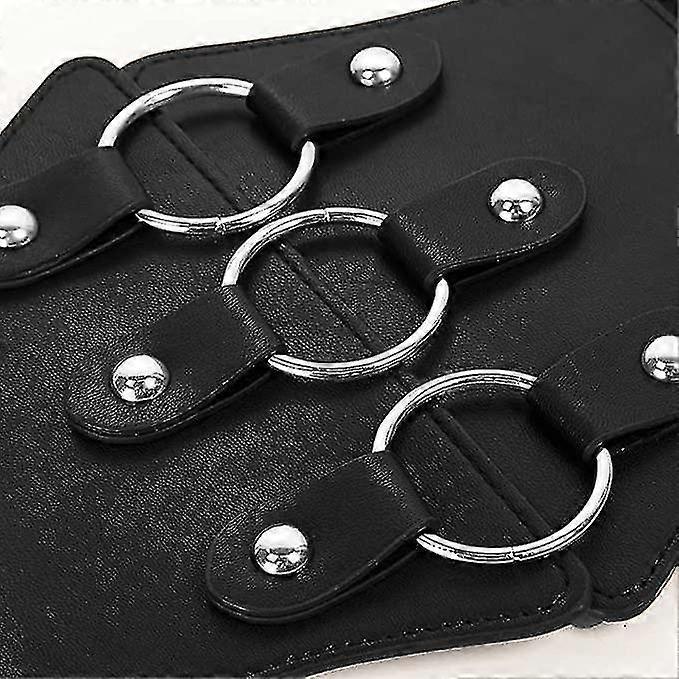 Women's 83cm Wide Leather Corset Belt with Studs, Elastic Waist Design - Image 3