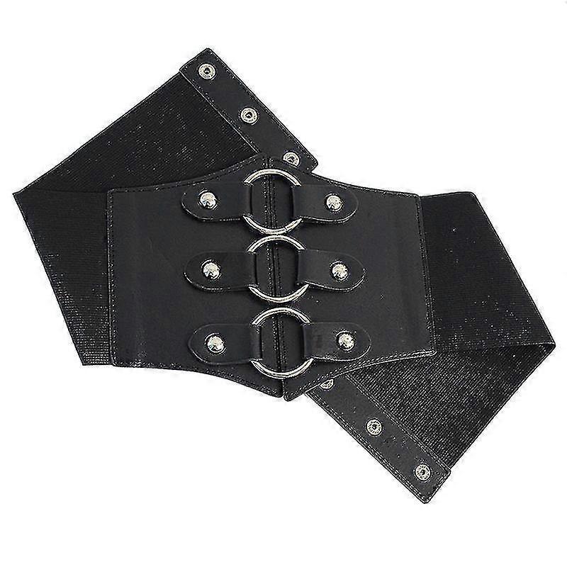Women's 83cm Wide Leather Corset Belt with Studs, Elastic Waist Design - Image 4