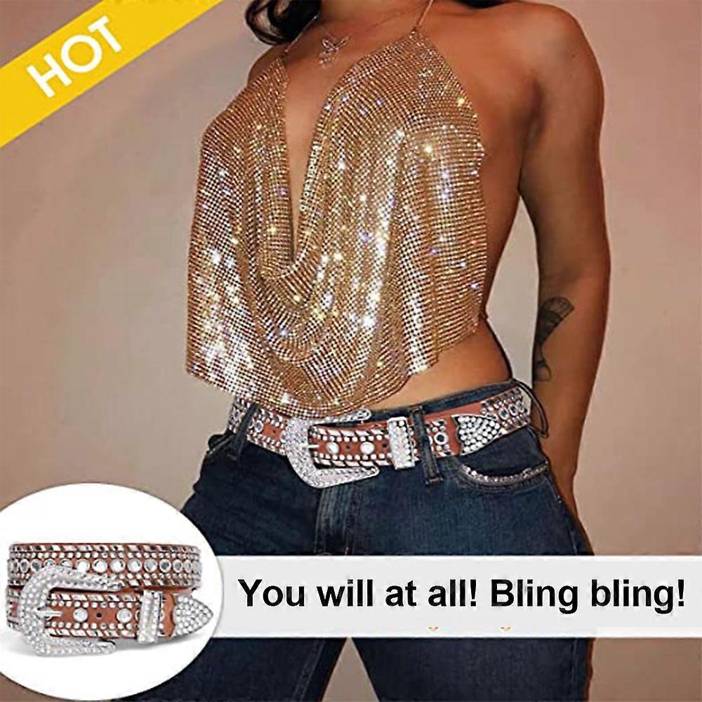 Women's Rhinestone Cowgirl Studded Leather Jeans Belt - Image 3