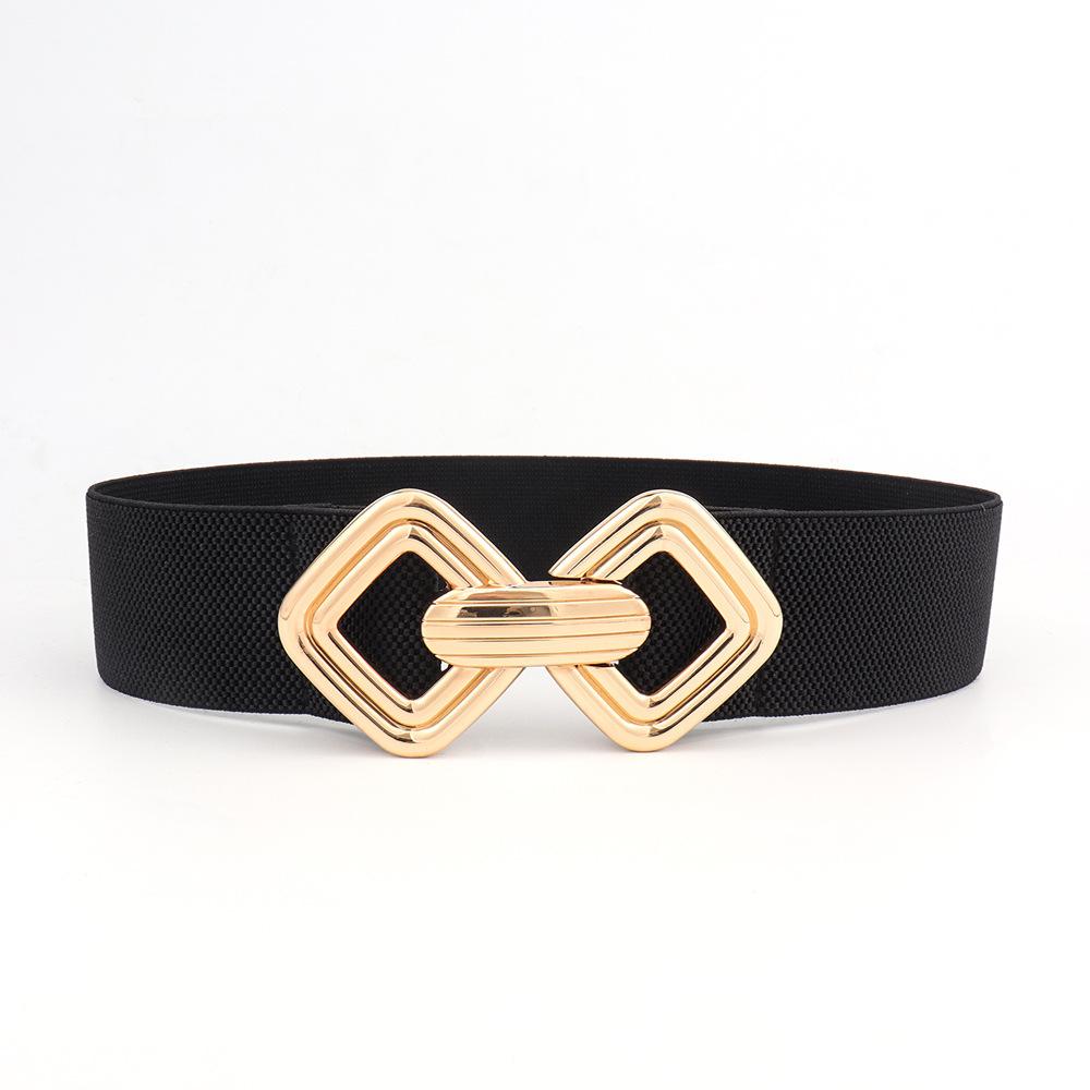 Women's 95cm Wide Elastic Stretch Leather Dress Belt with Gold Buckle - Image 1