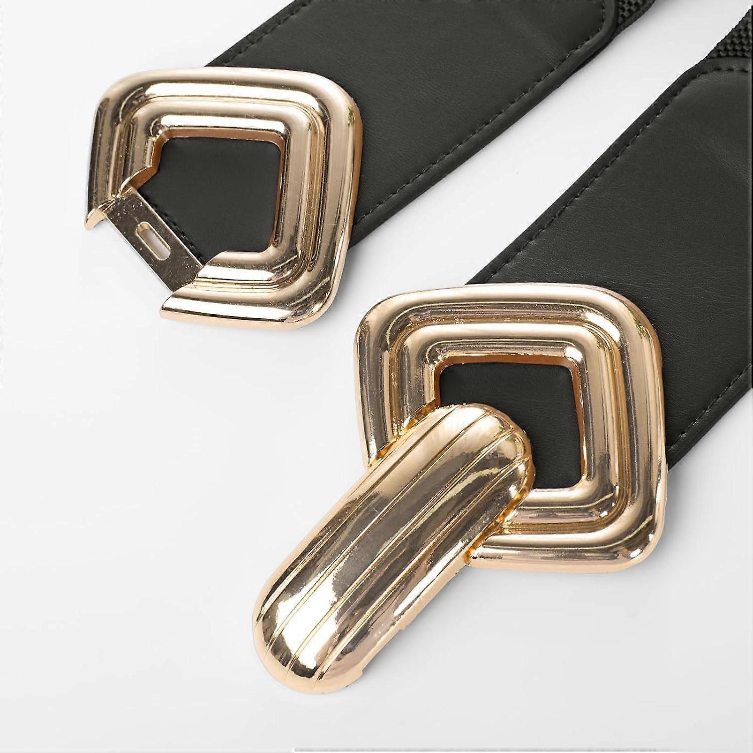 Women's 95cm Wide Elastic Stretch Leather Dress Belt with Gold Buckle - Image 5