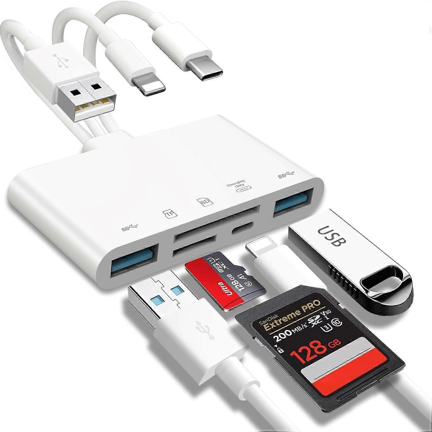 5-in-1 USB OTG Memory Card Reader Adapter, SD TF Card Reader Combo - Image 1