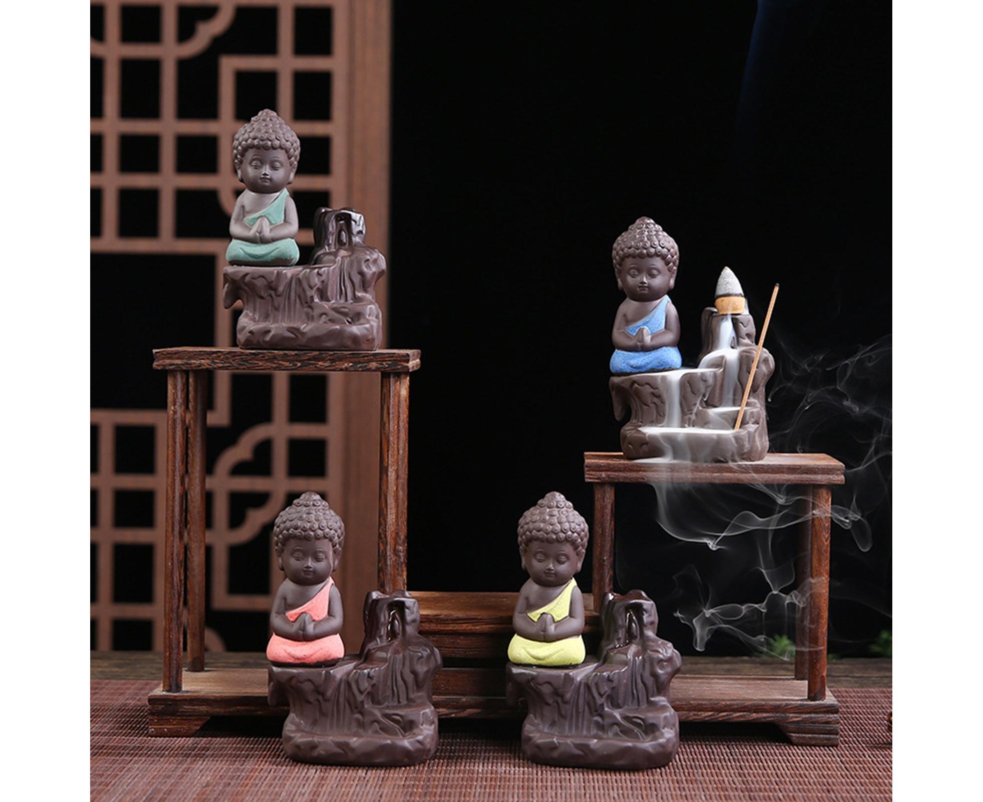 Home Fragrance Creative Little Monk Small Buddha Censer Backflow Incense Burner-Light Orange - Image 2