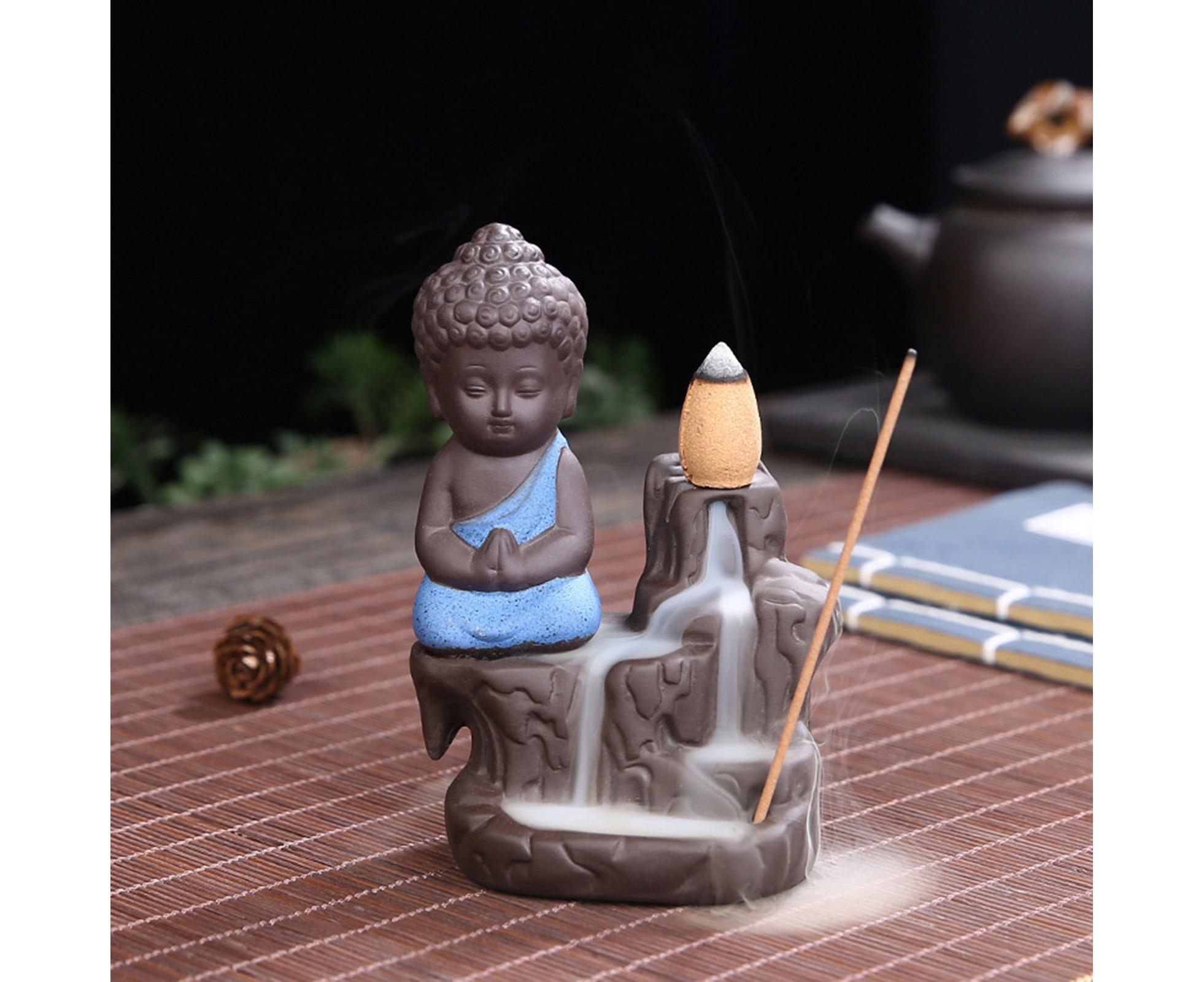Home Fragrance Creative Little Monk Small Buddha Censer Backflow Incense Burner-Light Orange - Image 3