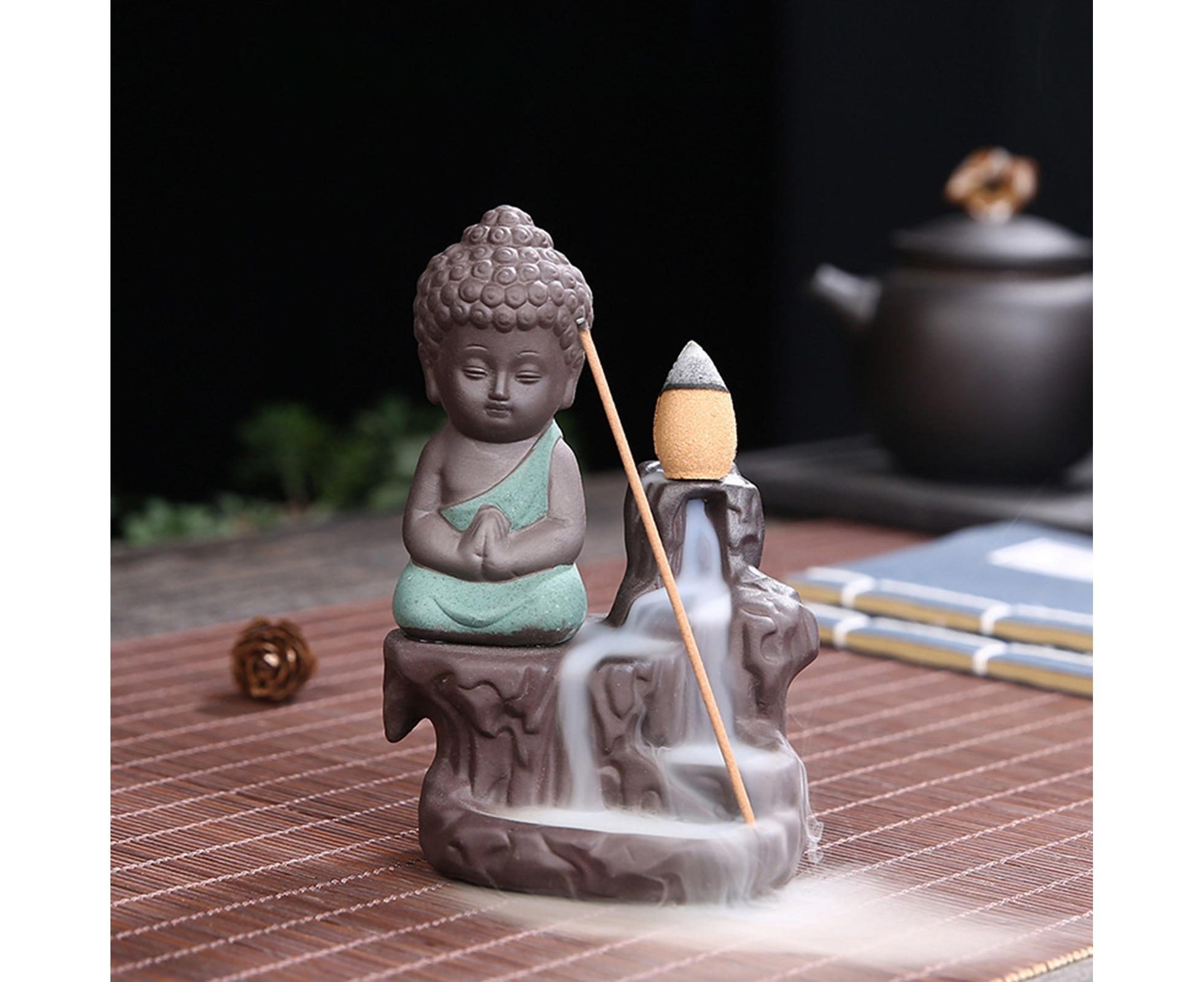 Home Fragrance Creative Little Monk Small Buddha Censer Backflow Incense Burner-Light Orange - Image 4