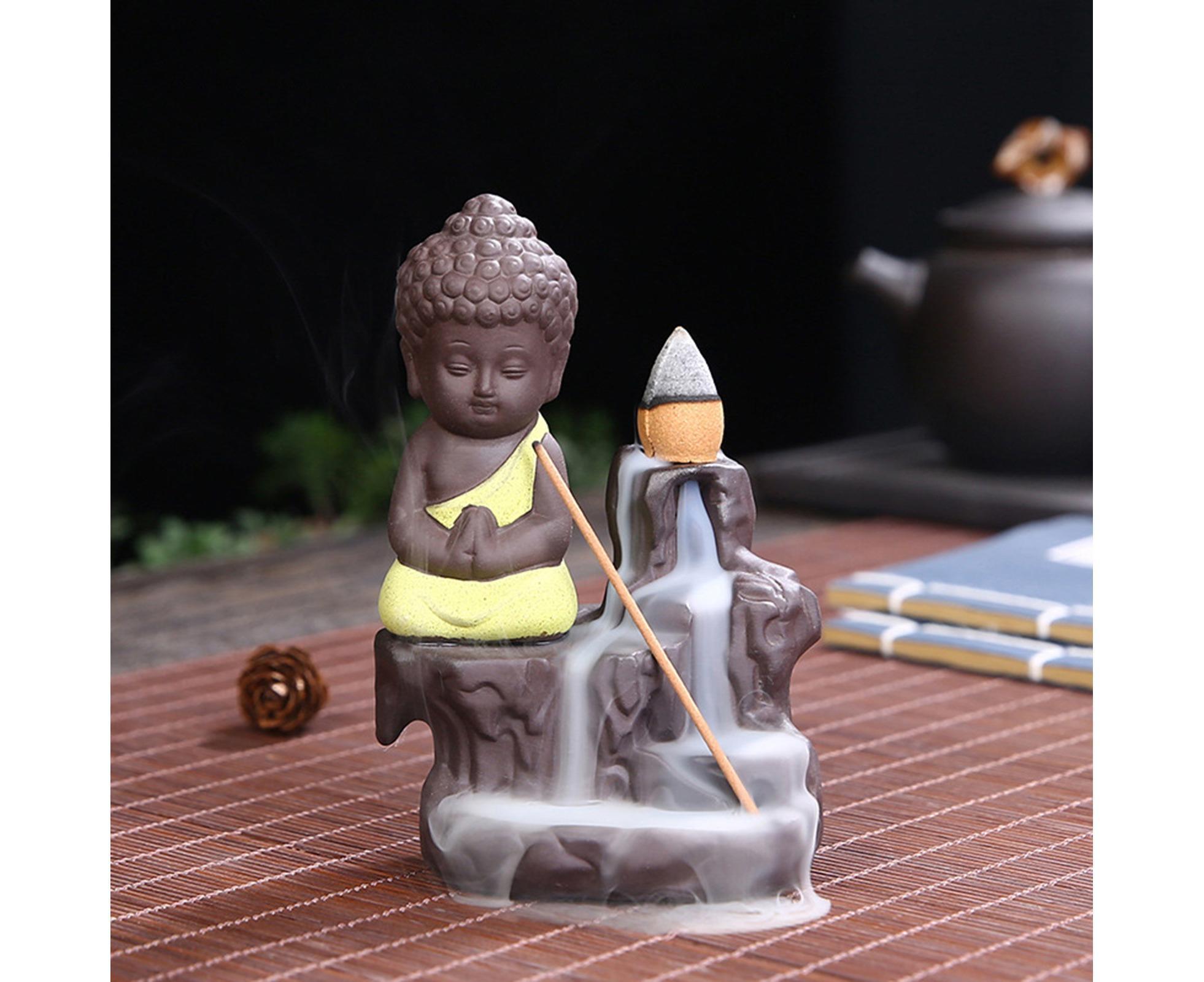 Home Fragrance Creative Little Monk Small Buddha Censer Backflow Incense Burner-Light Orange - Image 5