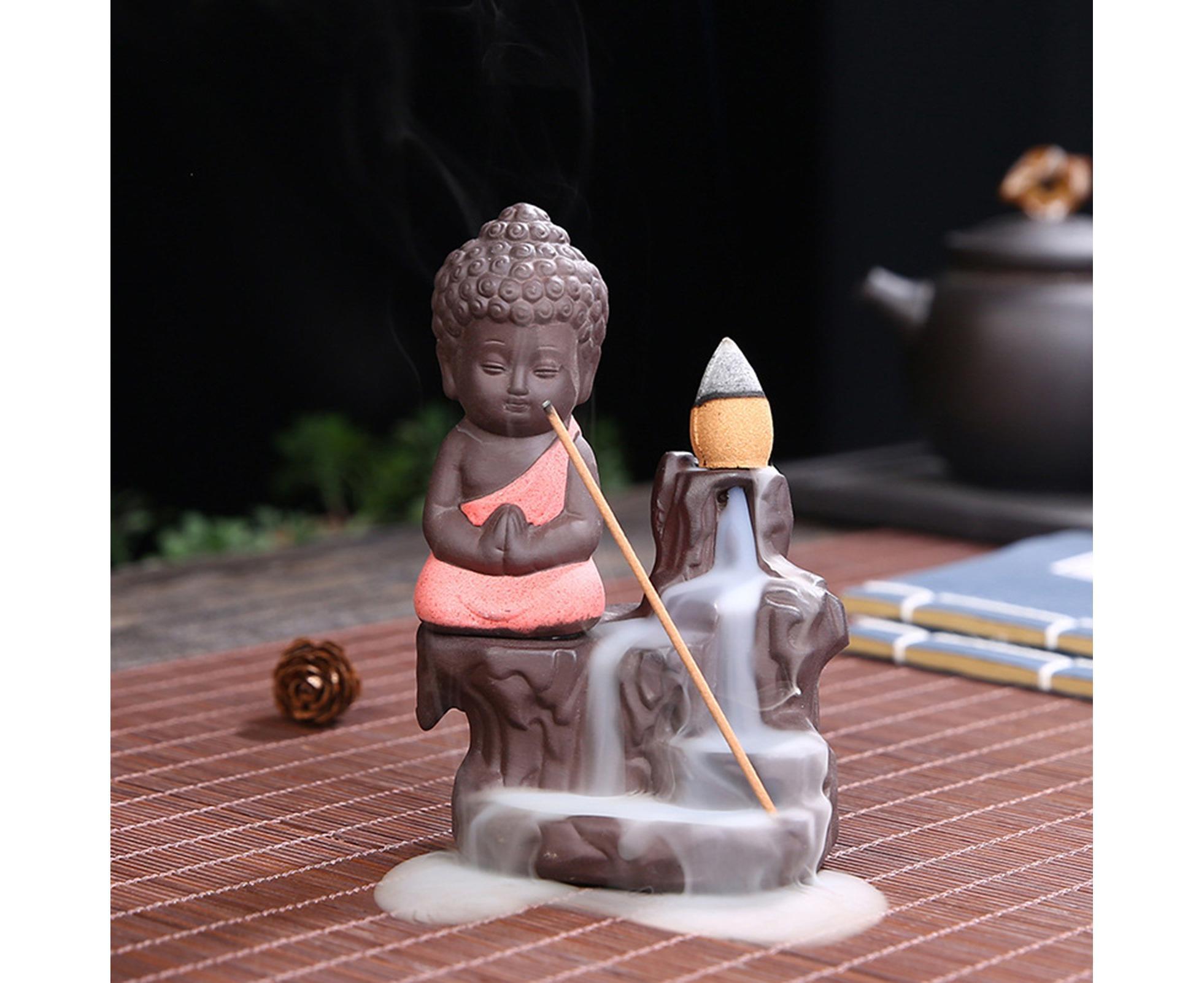 Home Fragrance Creative Little Monk Small Buddha Censer Backflow Incense Burner-Light Orange - Image 6