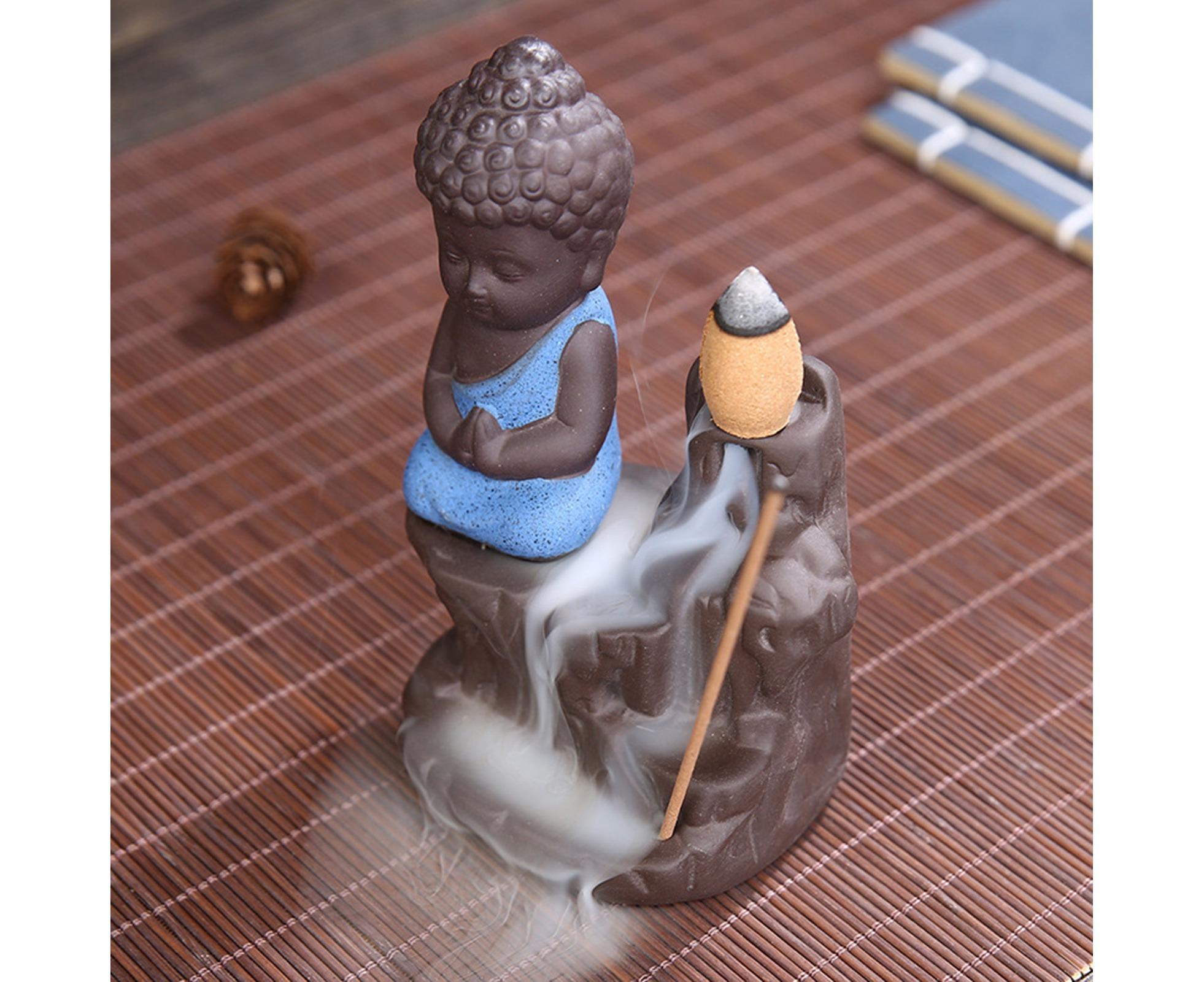 Home Fragrance Creative Little Monk Small Buddha Censer Backflow Incense Burner-Light Orange - Image 7