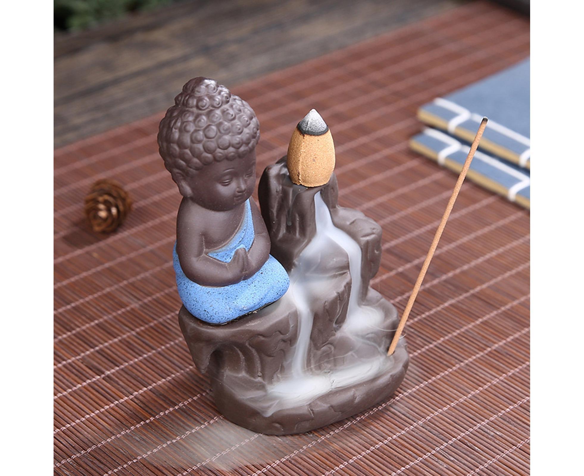 Home Fragrance Creative Little Monk Small Buddha Censer Backflow Incense Burner-Light Orange - Image 8