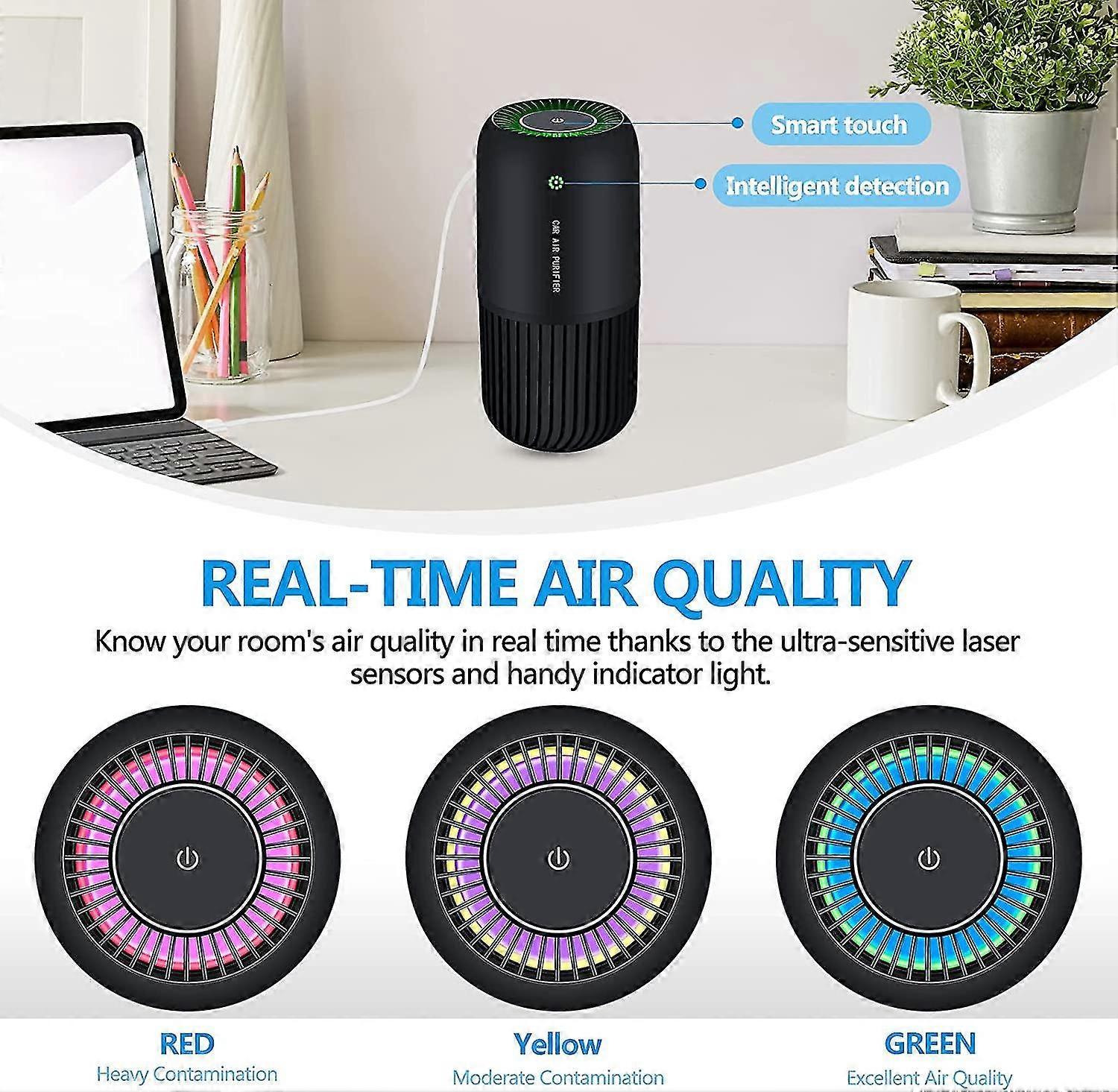 Air Purifier with Filter Removes Smoke Dust for Car & Office Use - Black - Image 3
