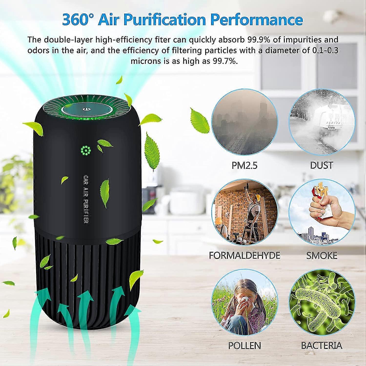 Air Purifier with Filter Removes Smoke Dust for Car & Office Use - Black - Image 5