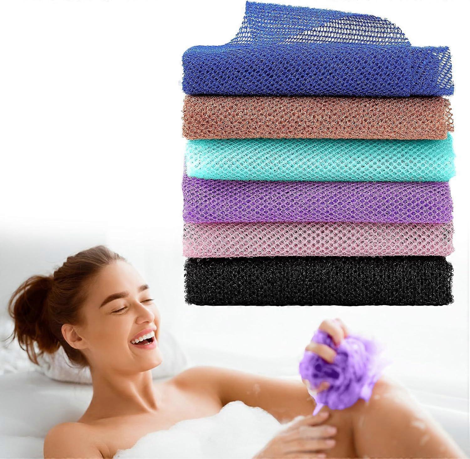 6pcs African Long Net Sponge, Exfoliating Shower Body Back Scrubber - Image 1