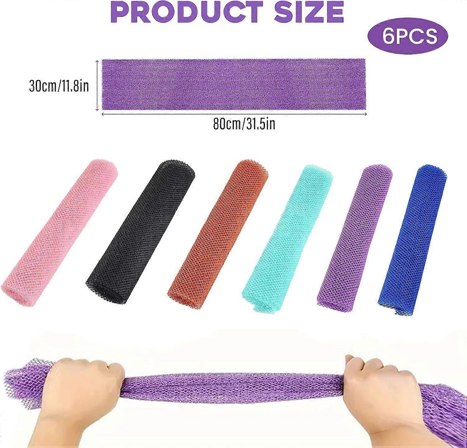 6pcs African Long Net Sponge, Exfoliating Shower Body Back Scrubber - Image 2