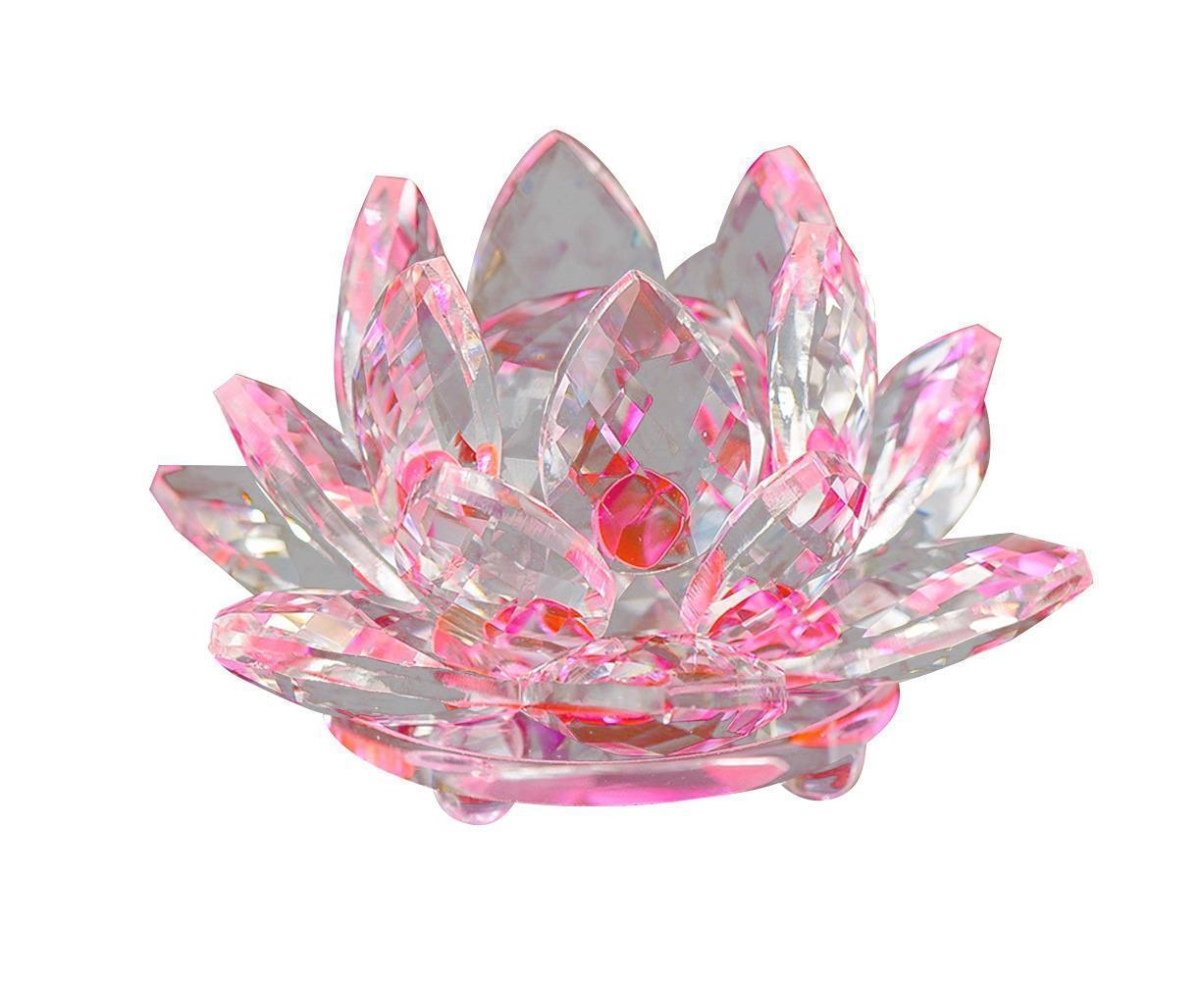 Artificial Quartz Crystal Lotus Flower Figurine Wedding Party Decor Souvenir-Pink - Image 1