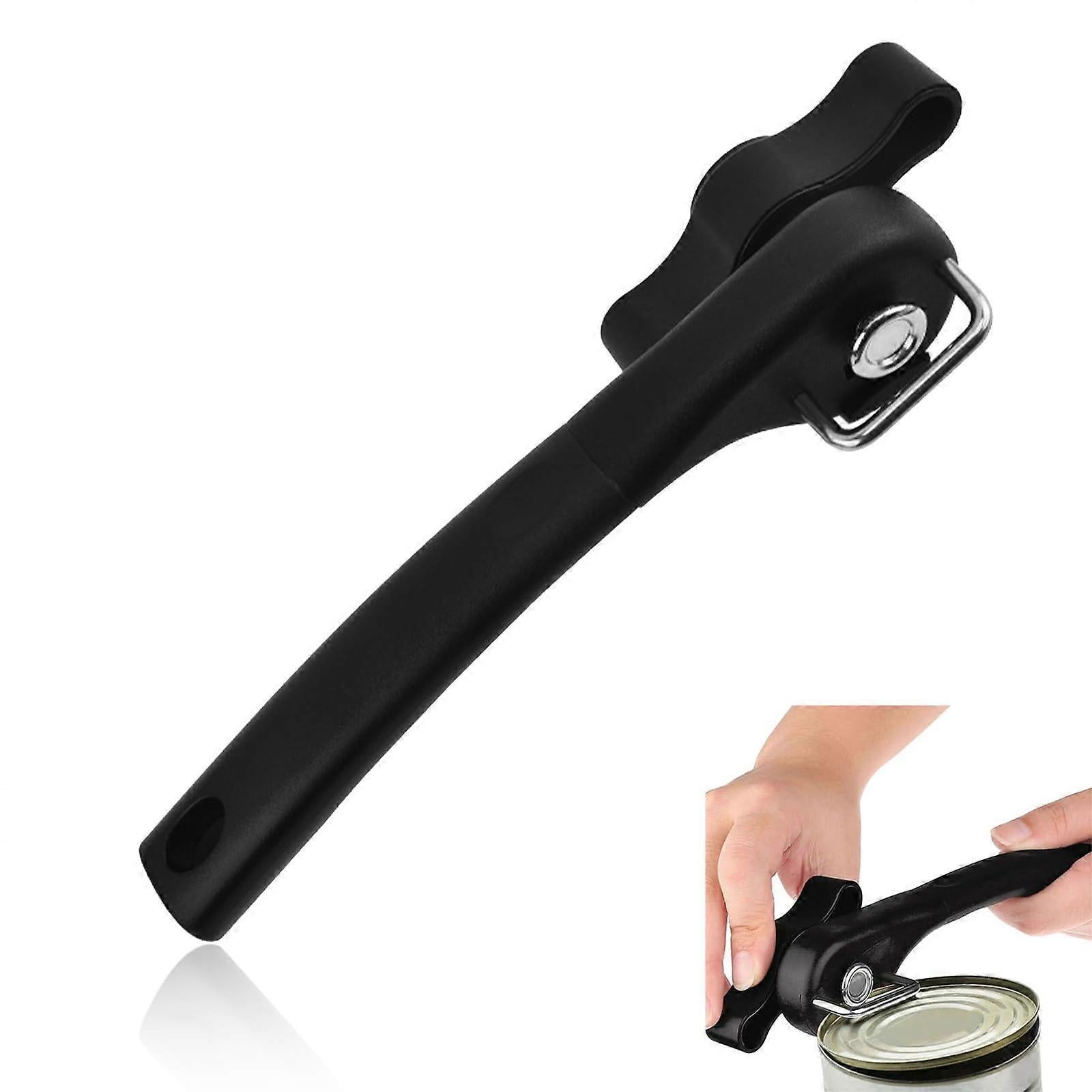 Manual Stainless Steel Can Opener, No Sharp Edges, Black, Restaurant & Kitchen Use - Image 1
