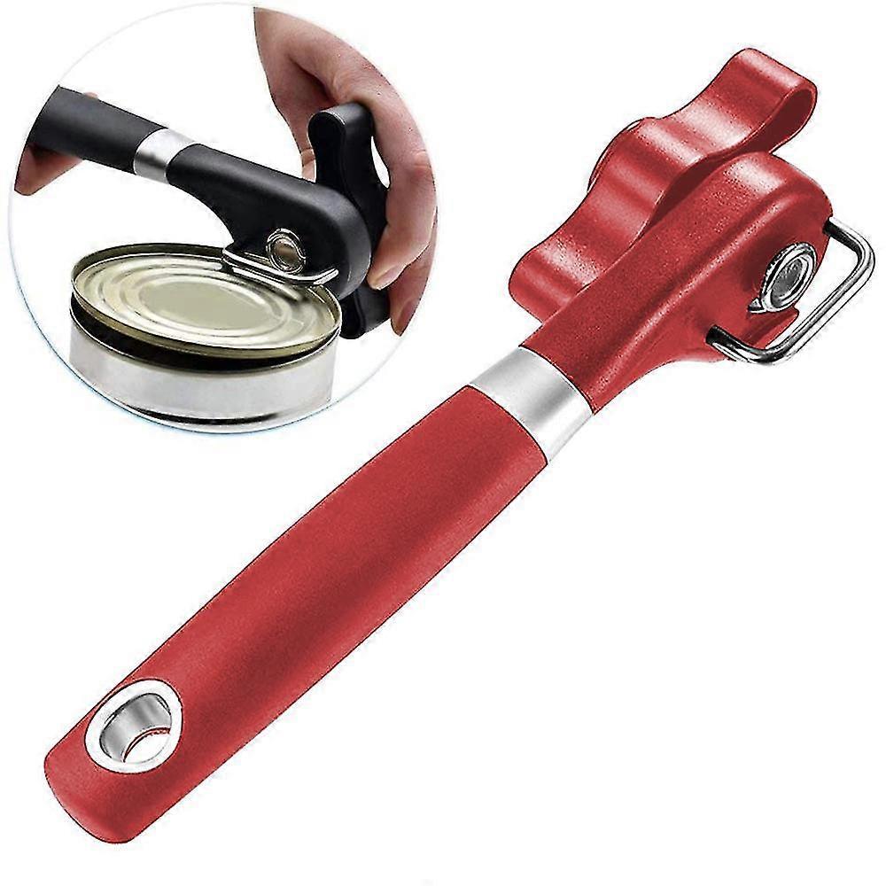 Manual Stainless Steel Can Opener, Smooth Edge, Red Handle - Image 1