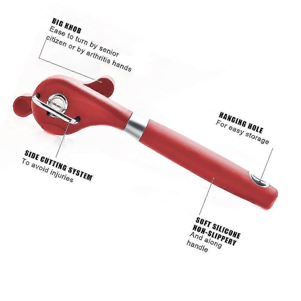 Manual Stainless Steel Can Opener, Smooth Edge, Red Handle - Image 2