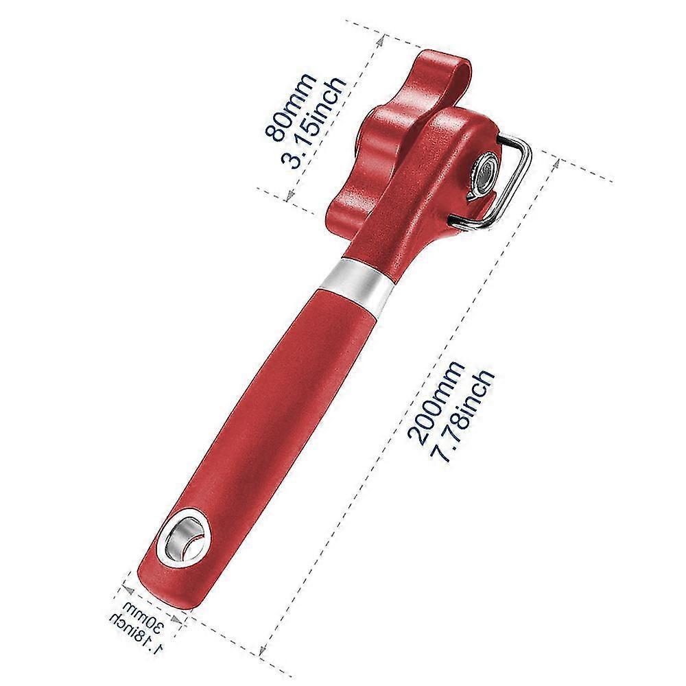 Manual Stainless Steel Can Opener, Smooth Edge, Red Handle - Image 3