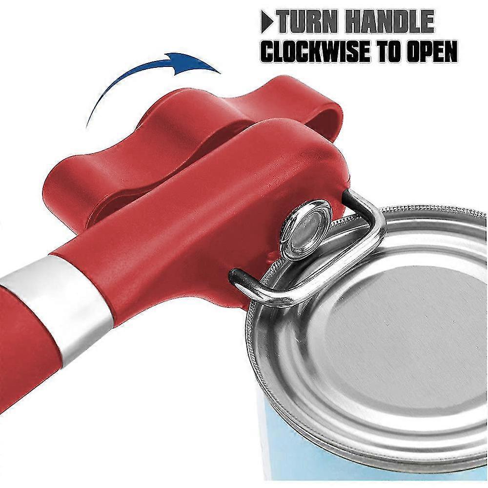 Manual Stainless Steel Can Opener, Smooth Edge, Red Handle - Image 5