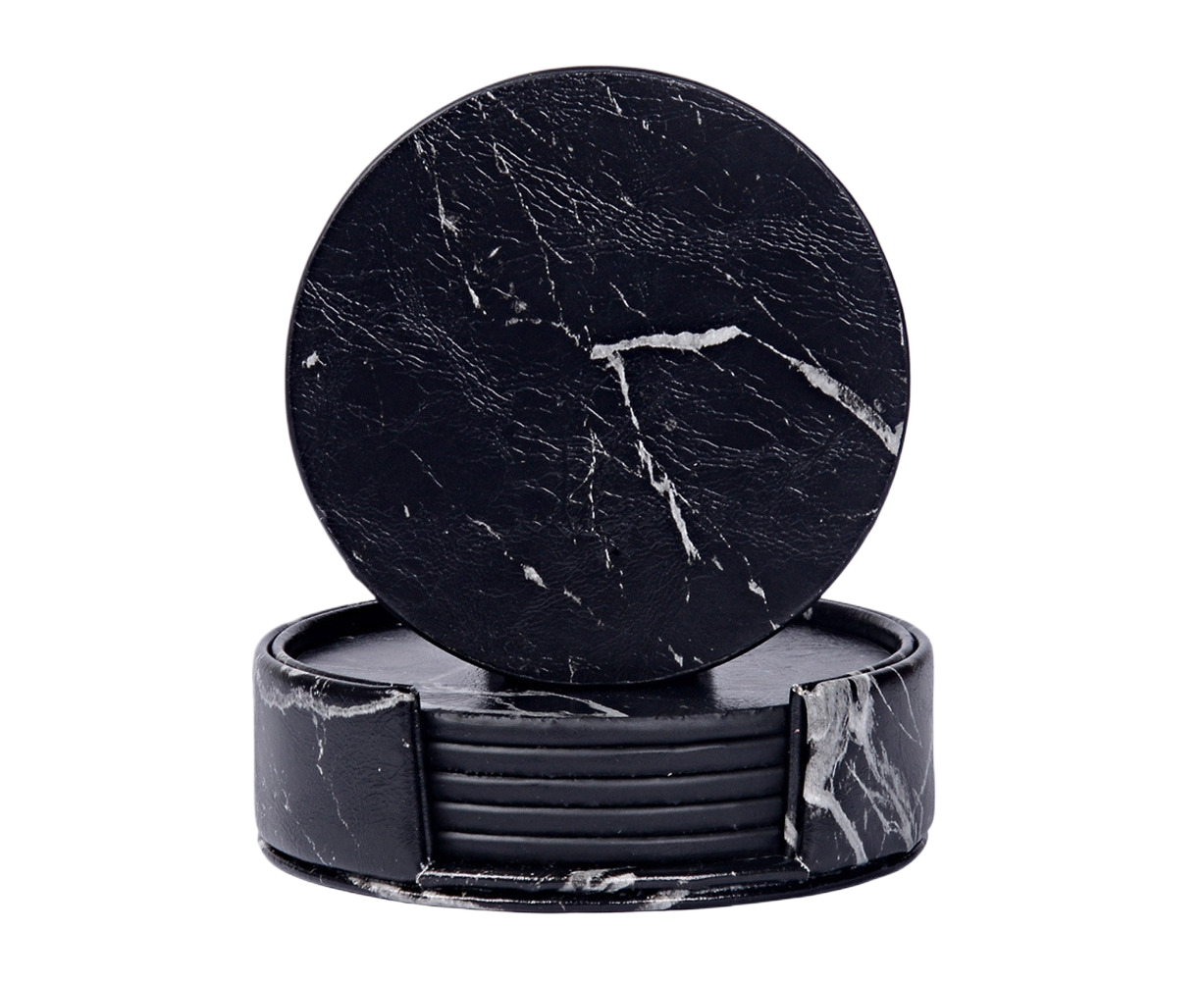 6Pcs Faux Leather Marble Coasters Cup Mat Pad Holder Placemat Dining Table Decor- B - Image 1