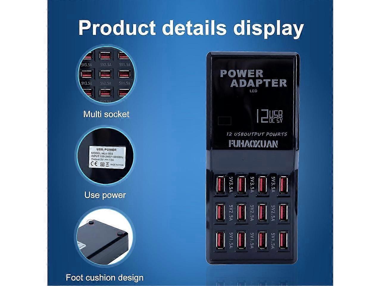 60W 12-Port USB Charging Station for Multiple Devices, Apple & More - Image 2