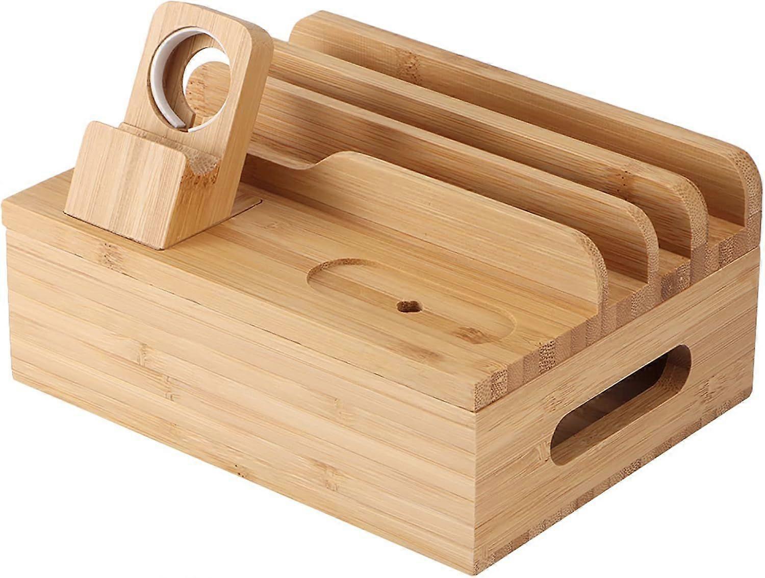 Bamboo Phone Charging Organizer, Bedside Desktop Dock - Image 1