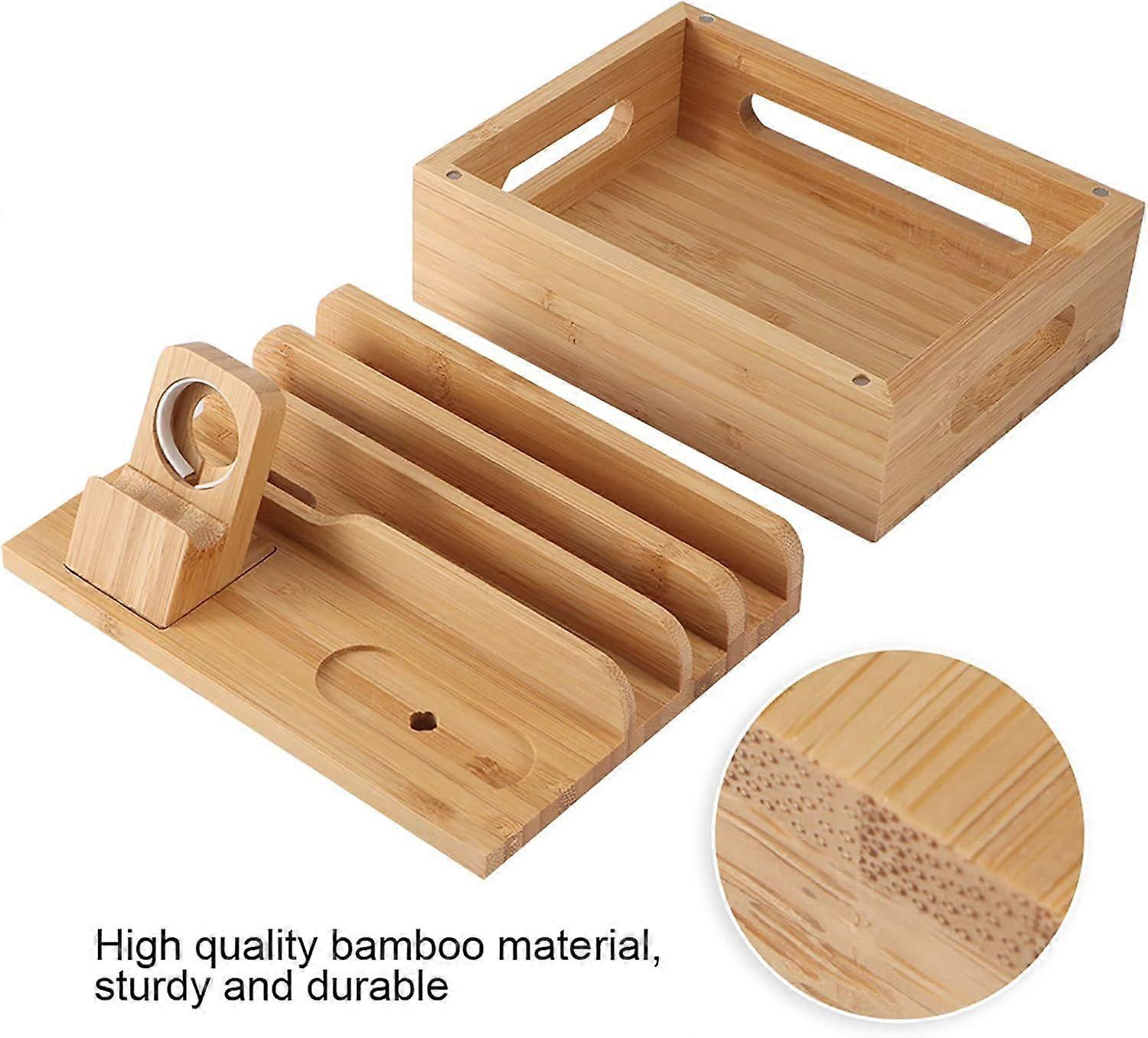 Bamboo Phone Charging Organizer, Bedside Desktop Dock - Image 3