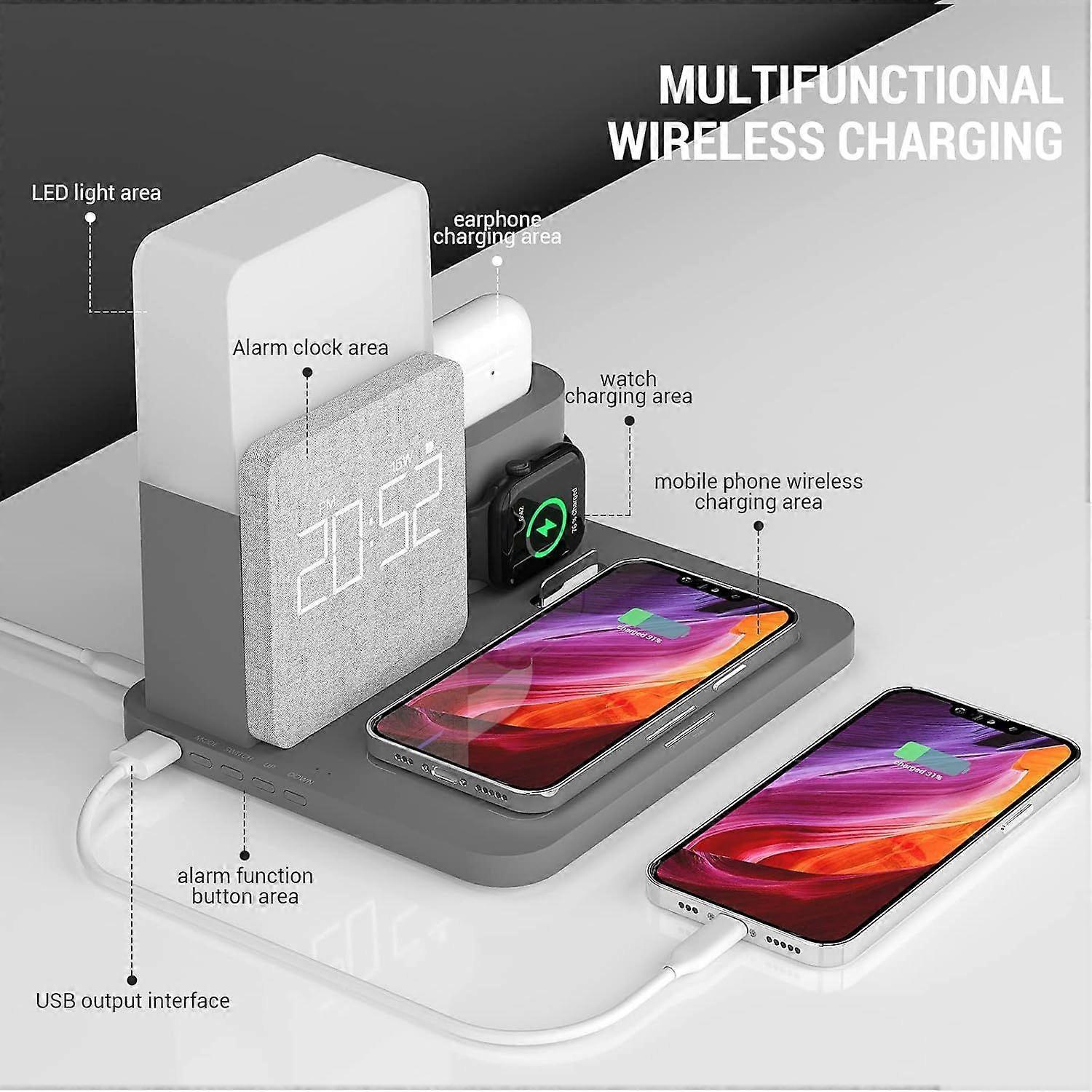3-in-1 Wireless Charging Station with Alarm Clock - Image 2