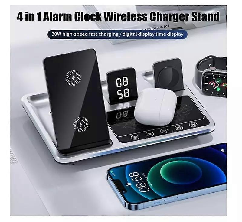 Zureze 4-in-1 Clock Wireless Charger Stand - Image 3