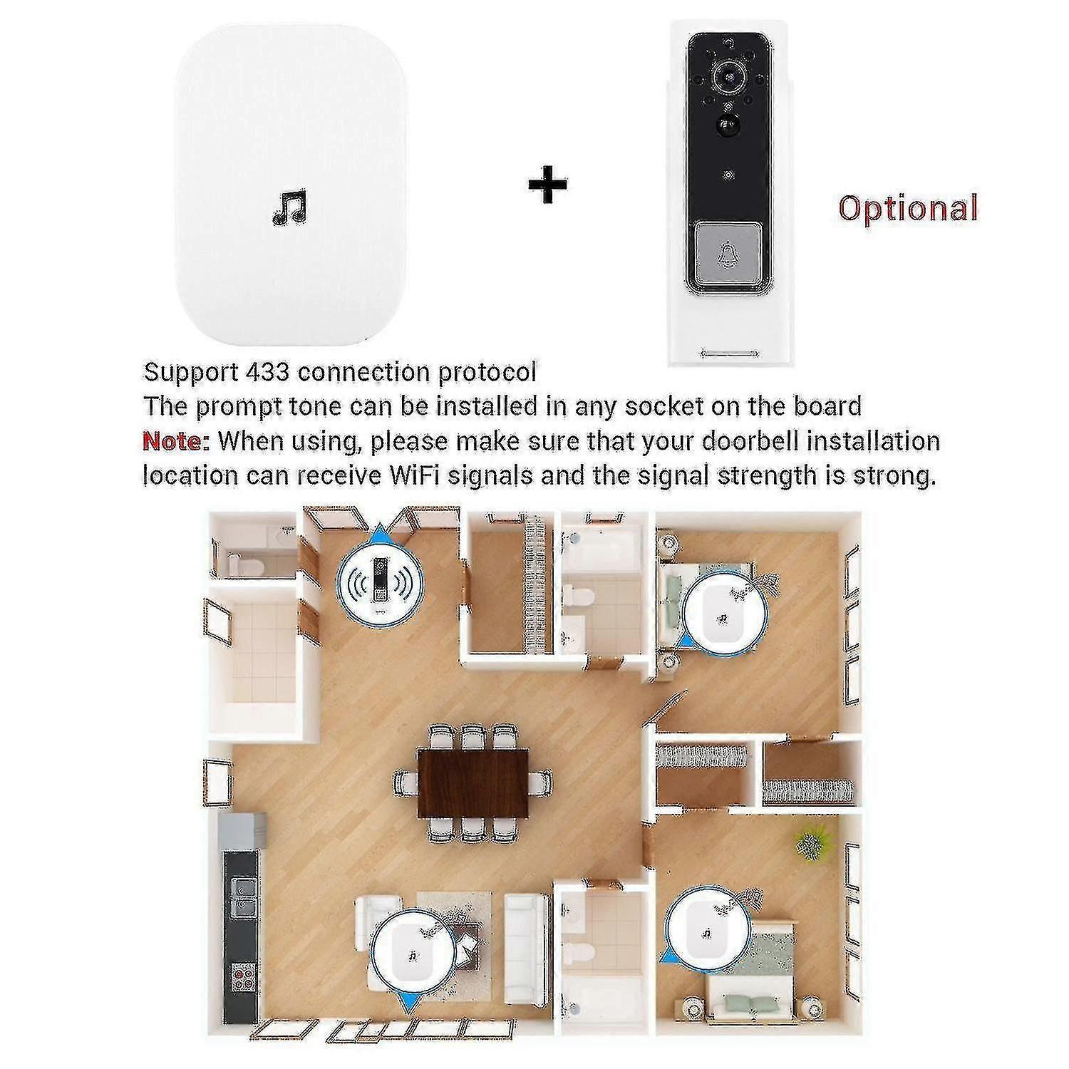 Ring Doorbell Wireless Chime Plug-In, Smart Video Doorbell Prompt Voice - Image 2